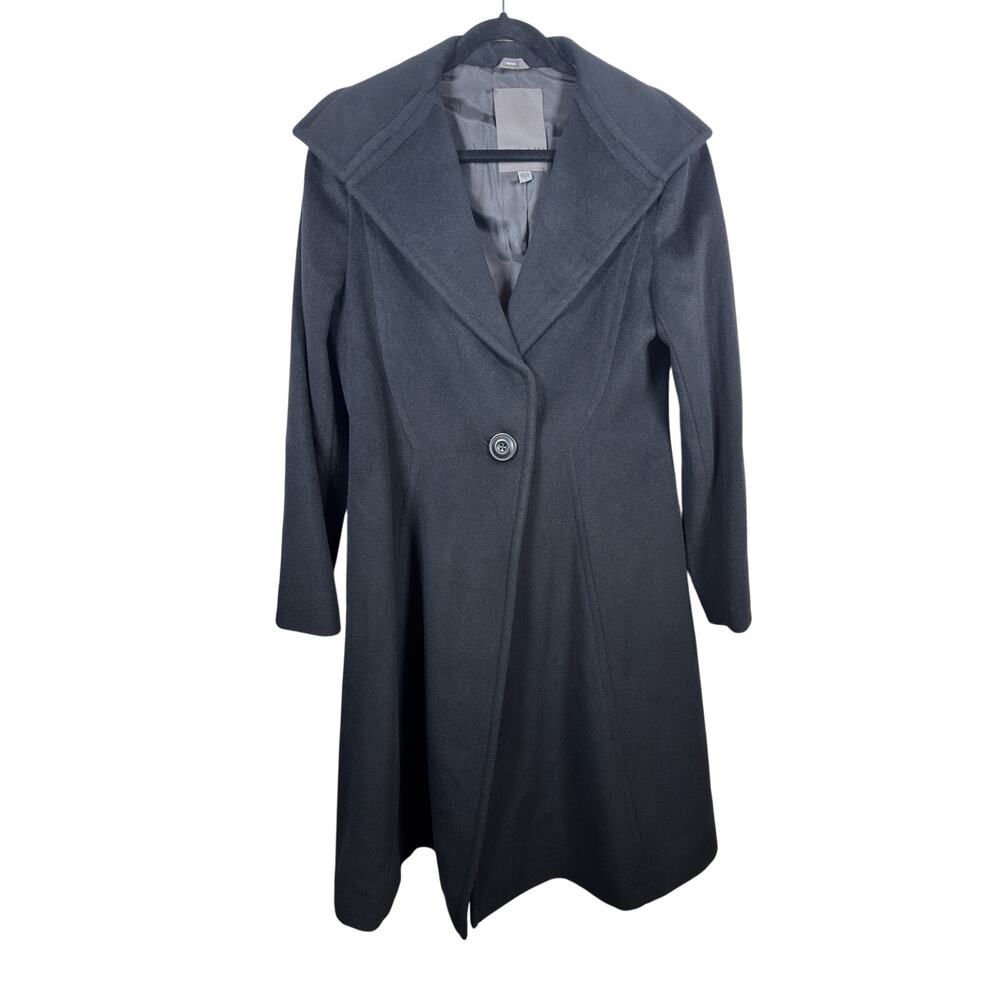 Vera Wang Coat Womens Large Black Felted A-Line Tailored Wool Blend Peacoat